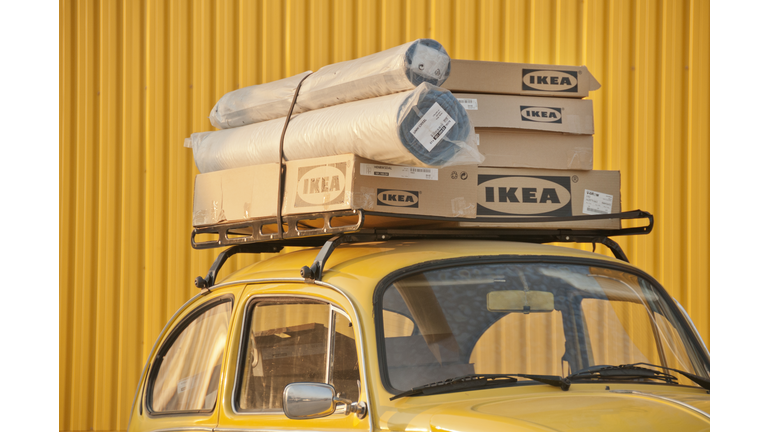 Ikea Boxes at the top of Car, Bornova, Izmir, Turkey