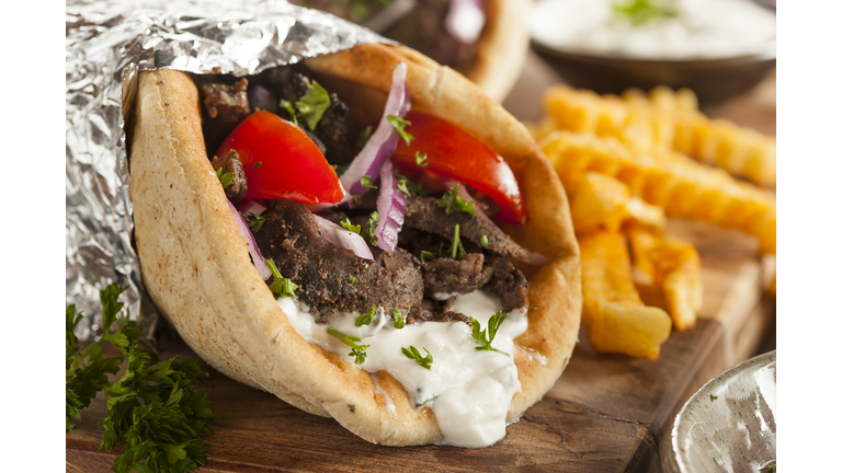 Homemade Meat Gyro with French Fries