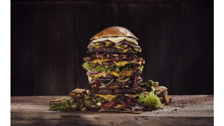 Extra large cheese bacon burger