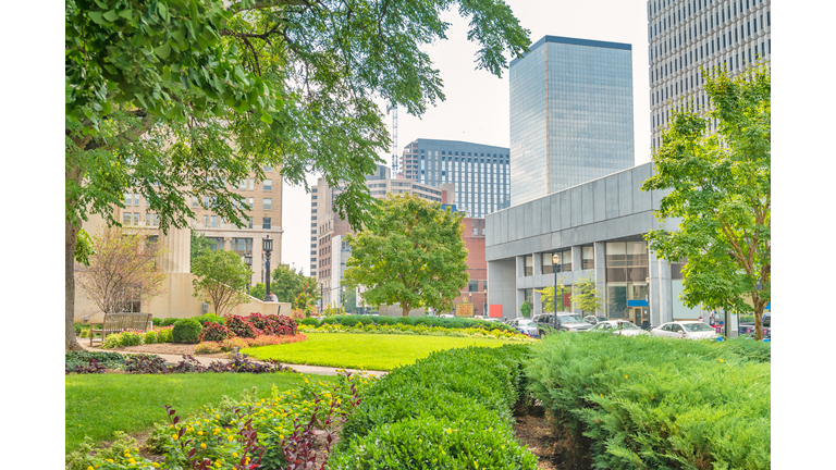 Park and financial district in downtown Louisville Kentucky USA