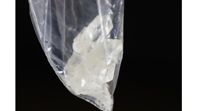 Crystalized illegal drugs in a clear bag
