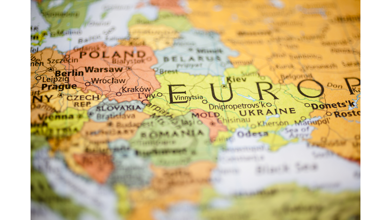 Nations:  Map of Eastern European countries. Warsaw, Poland.