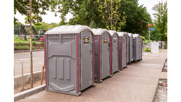 A line of  porta johns, Pittsburgh, Pennsylvania, USA