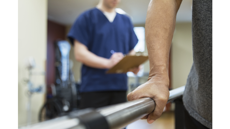 Patient having physical therapy in hospital