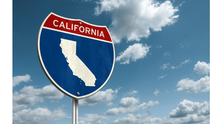 California - Interstate roadsign illustration with the map of California