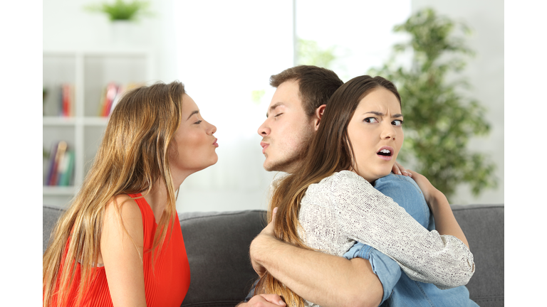 Girlfriend discovering that her boyfriend is cheating