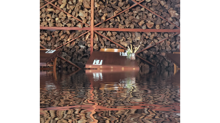 Restaurant woodpile, tables