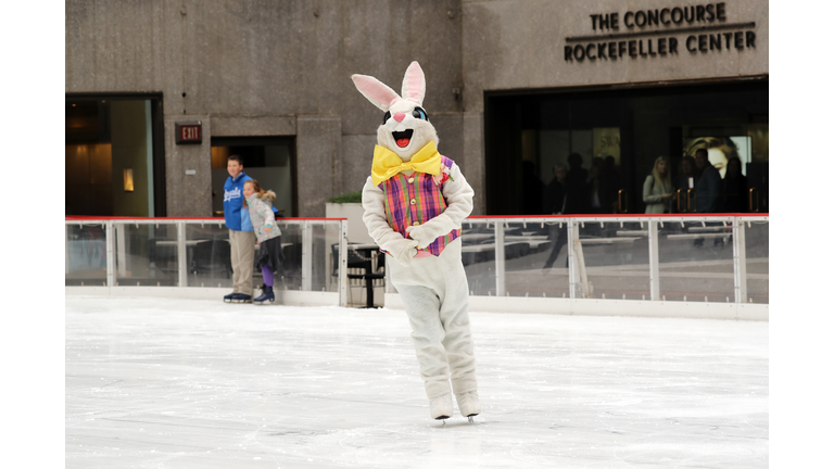 The Easter Bunny Skates On The Rink At Rockefeller Center