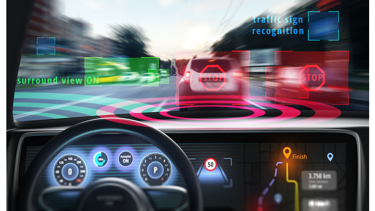Cockpit of self-driving car, illustration