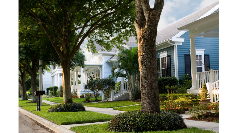 Quiet, suburban street in a small town 