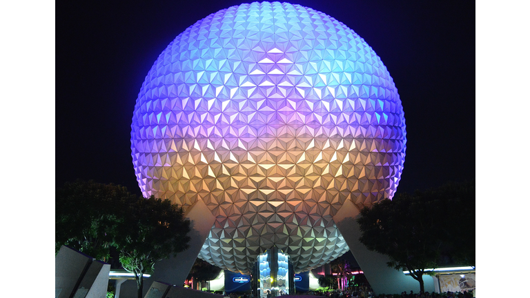 Colored sphere at the entrance of Epcot in Orlando, Florida, Editorial