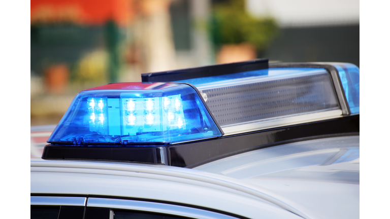 Blue light on a police car