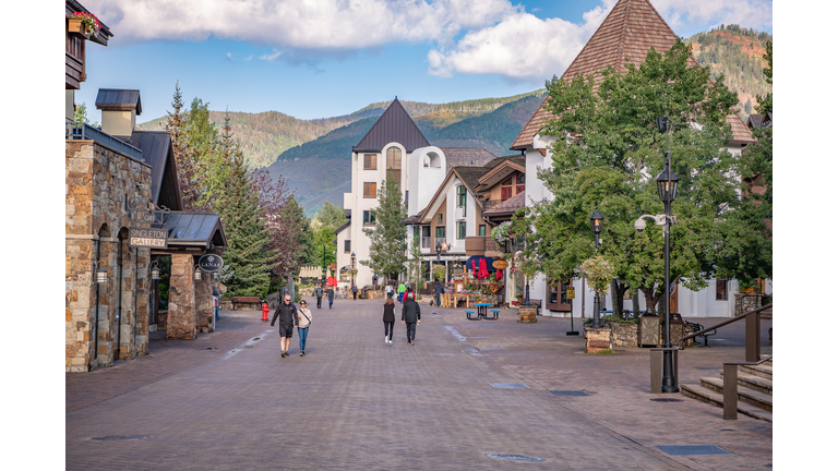 People explore Vail village town area