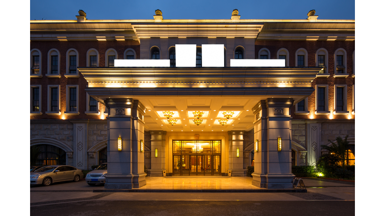 entrance of luxury hotel