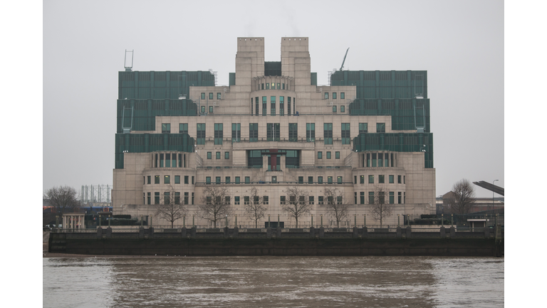 MI6 building in London in a grey foggy morning