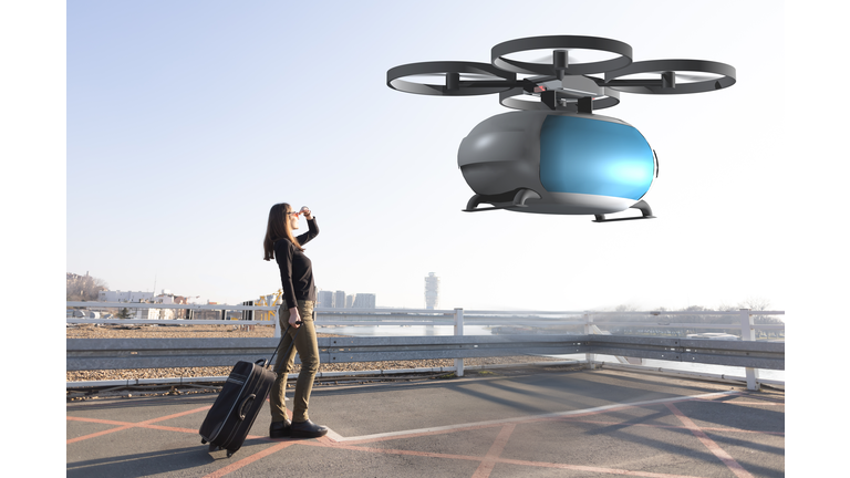 woman waiting for passenger drone transport