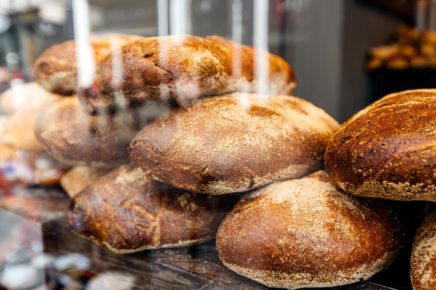 Fresh bread on a bakery display
