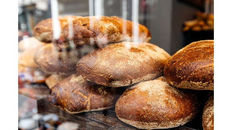 Fresh bread on a bakery display