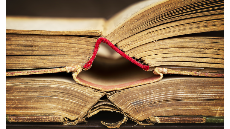 Old vintage history book pages, closeup background