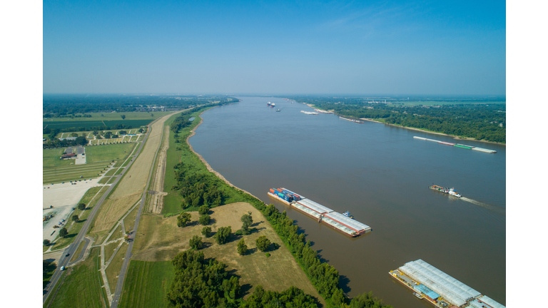Aerial drone shot Mississippi River