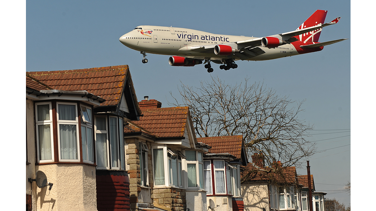 A Virgin Atlantic passenger jet flies ov