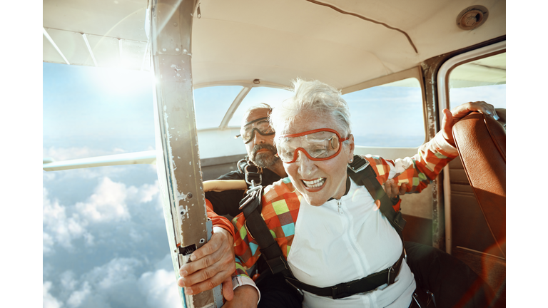 Senior tandem skydiving