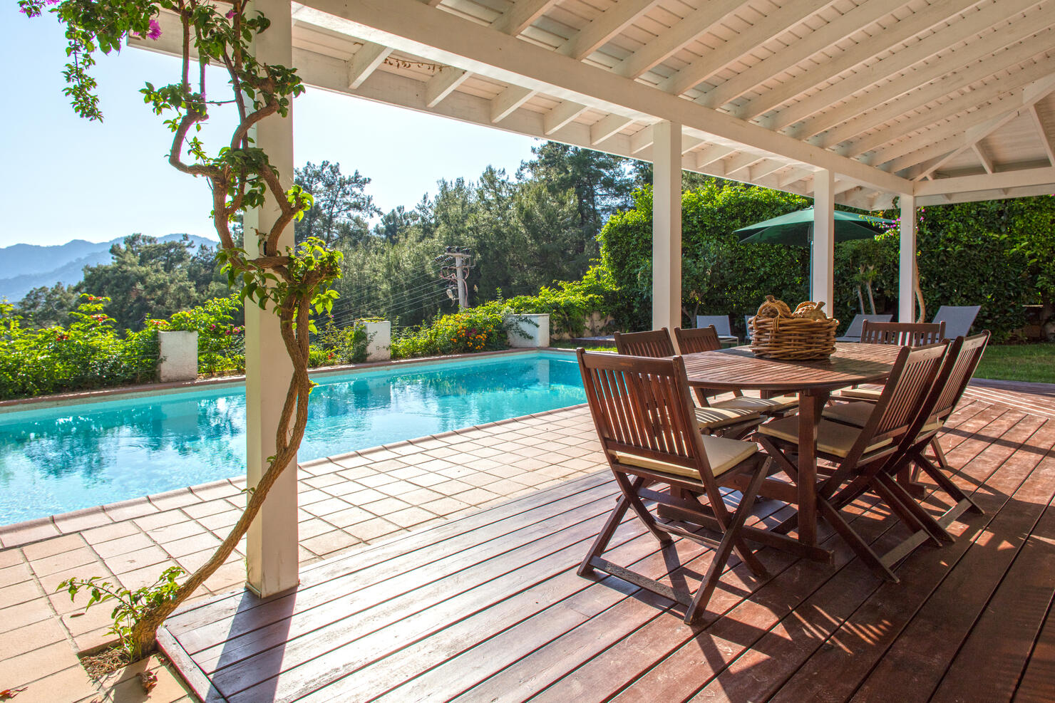 Beautiful House, Swimming Pool View from the Veranda, Summer Day