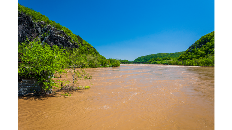 Spring flooding on Potomac River in Harper's Ferry, West Virginia