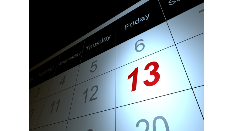 Friday the 13 date in red on calendar