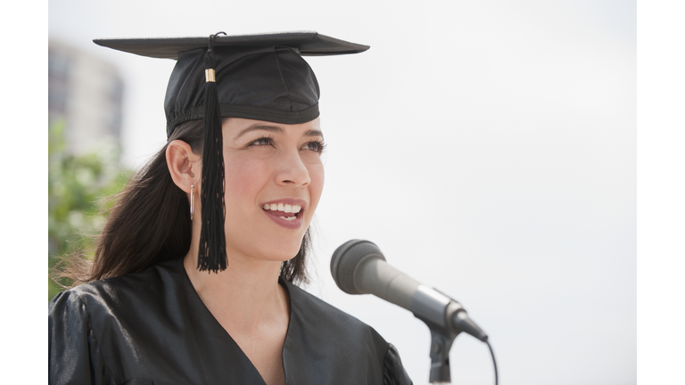 Hispanic valedictorian giving speech