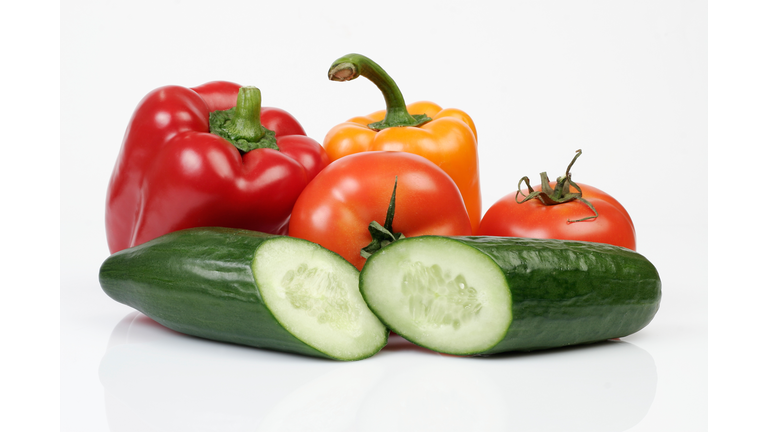 Cucumbers, tomatos and peppers