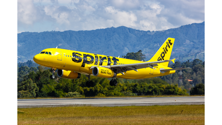 Spirit Airbus A320 airplane Medellin airport in Colombia