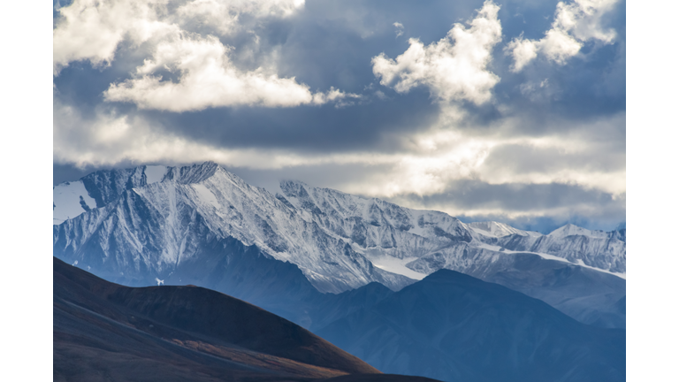 snow capped jagged mountain peaks of the Alaskan mountain range inside Denali national park