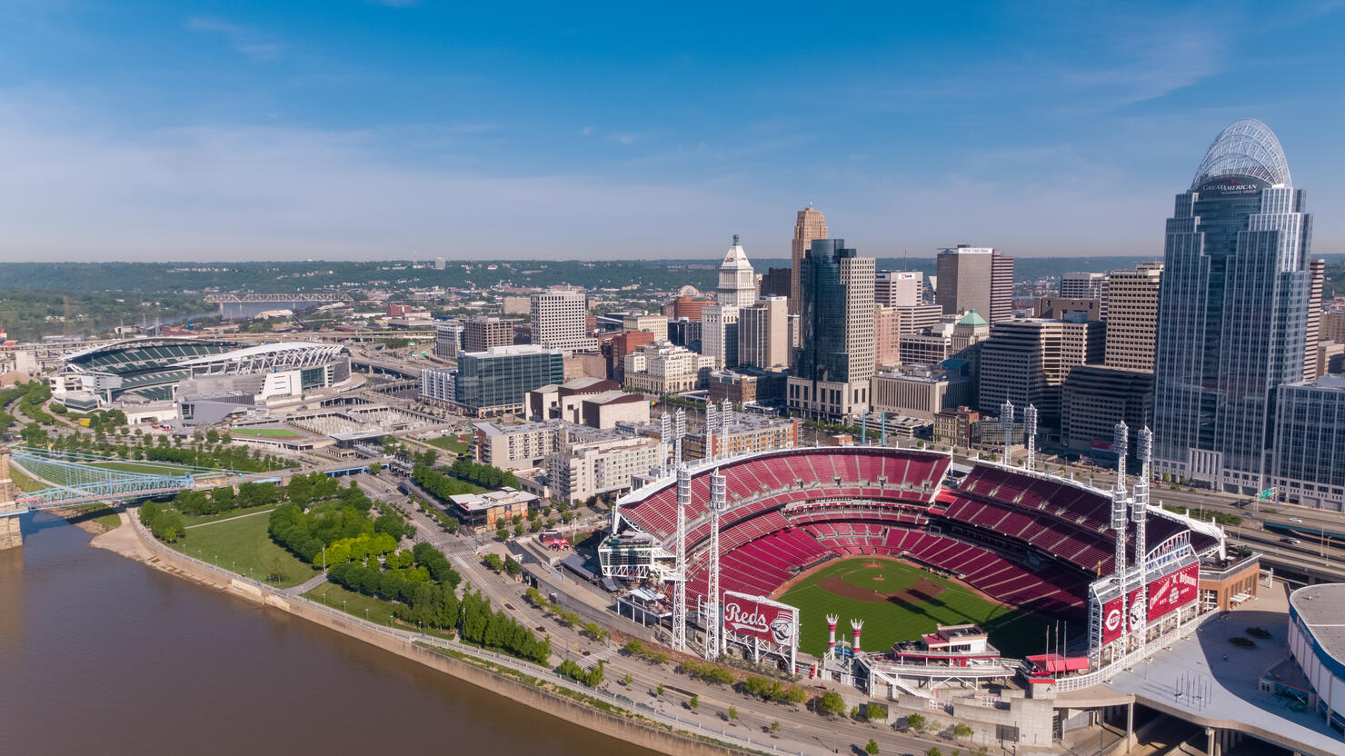 Aerial view of sports stadiums in Cincinnati