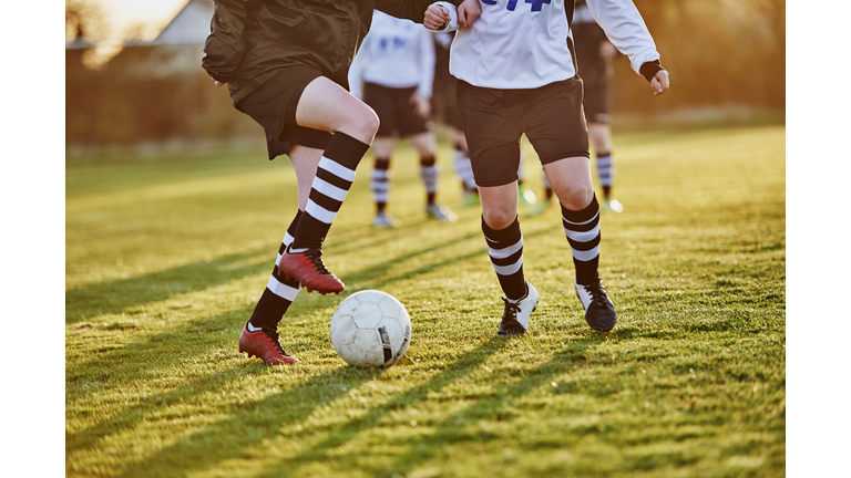 Close up of female footballers footwork
