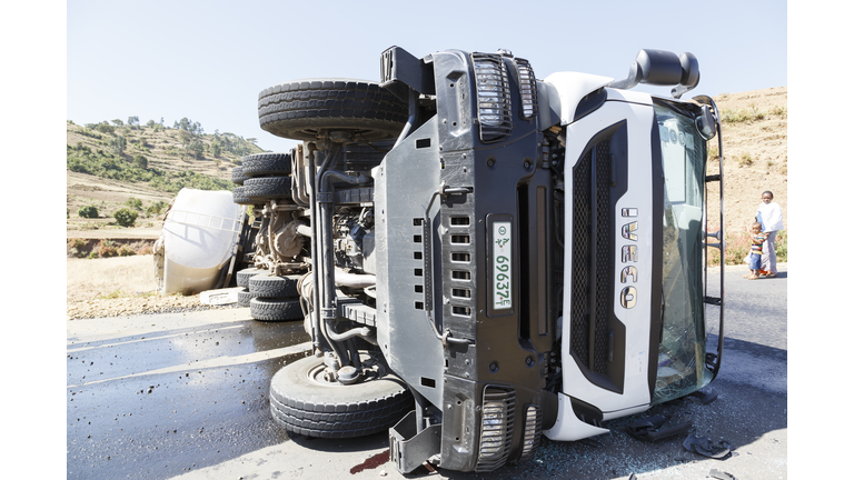 Accident of a truck on a country road in Ethiopia