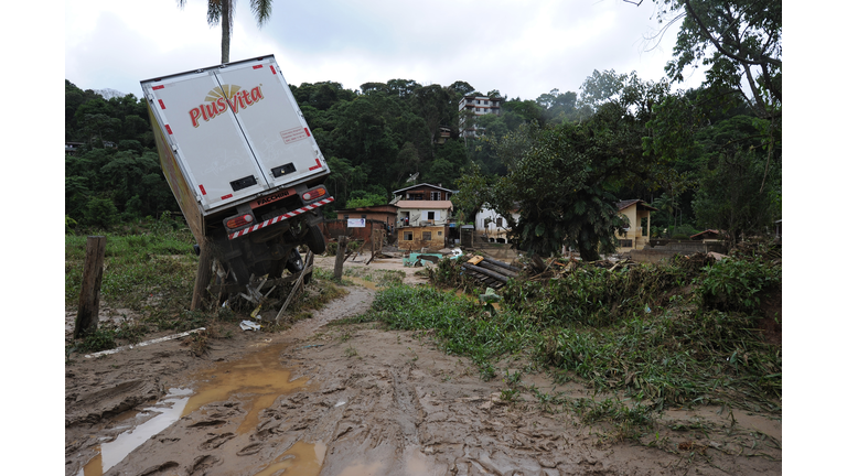 A delivery truck is seen stuck among wre