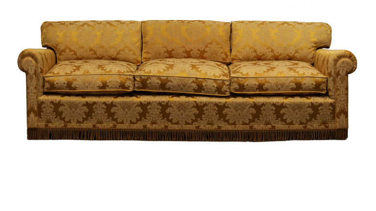 Antique yellow sofa on white background