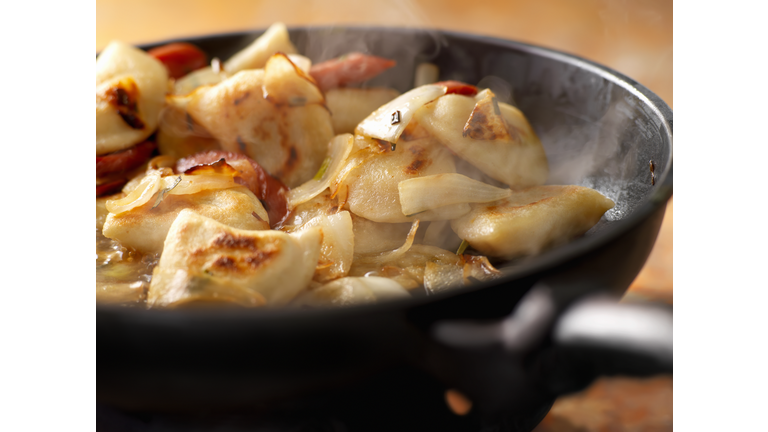 Pan Frying Perogies with Ukrainian Sausage