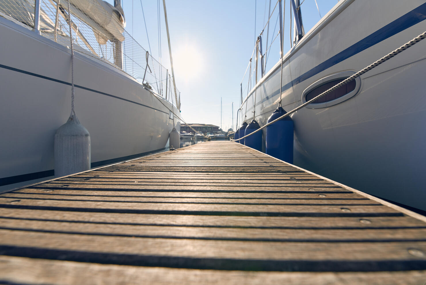 Marina with anchored boats