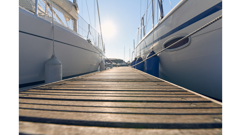 Marina with anchored boats