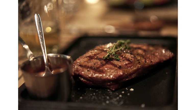 juicy meat steak in the restaurant