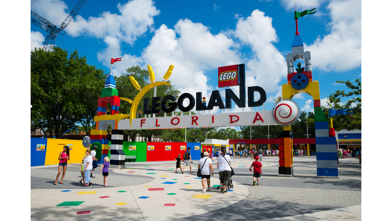 Attendees enter main entrance at Legoland Florida