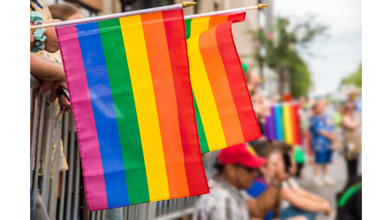 Gay rainbow flags at Montreal gay pride parade