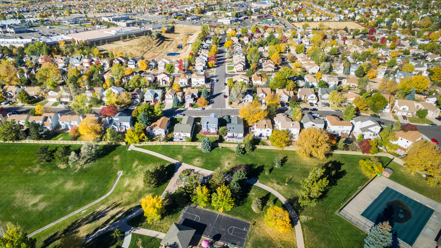 Aerial view of residential neighborhood