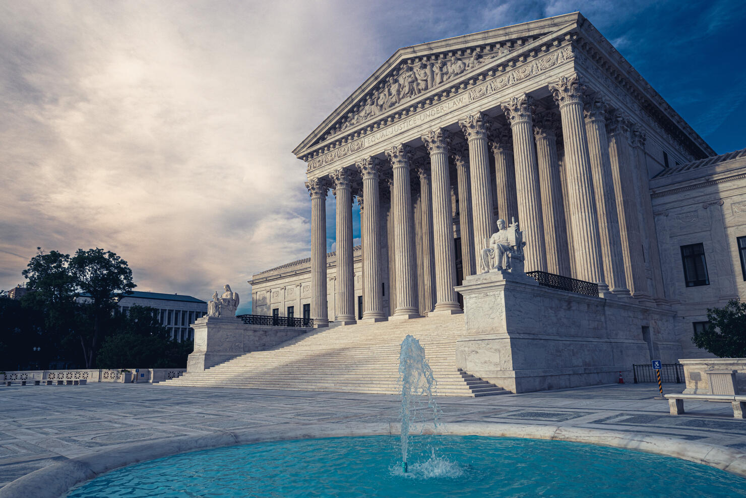 Front entrance to United States Supreme Court building in Washington DC