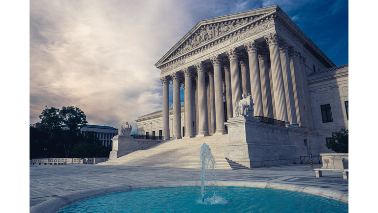 Front entrance to United States Supreme Court building in Washington DC
