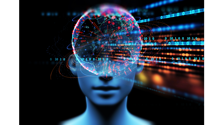 3d illustration of virtual human on technology background.