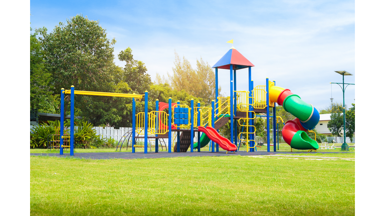 Colorful playground on yard in the park.