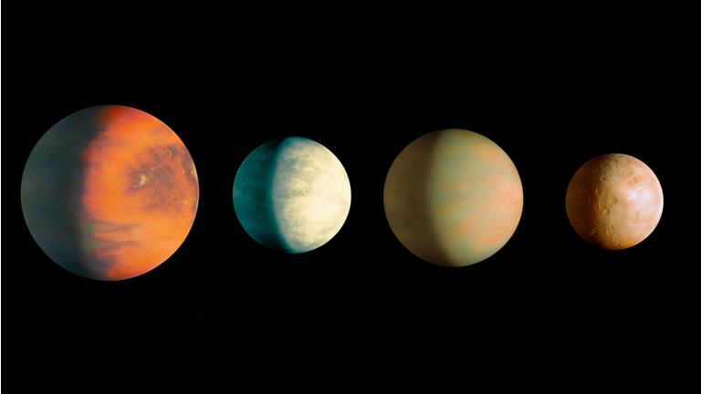 exoplanets in space, planets from alien star system.